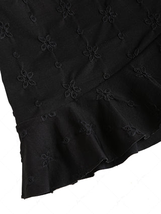 Black Recycled Fabric Jacquard Ruffles Hem Sarong Style Cover Up Skirt
