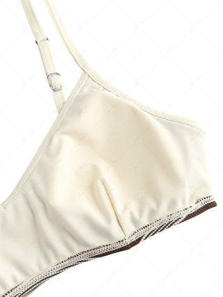 Deep Coffee Striped Bowknot Contrast Binding Tank Style Bikini Top