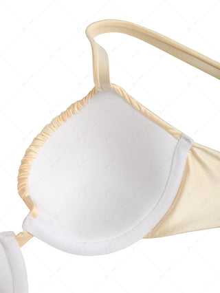 Champagne Satin Ruched Underwire Push Up Bikini Top