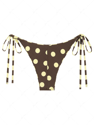 Coffee Striped Polka Dot Print Reversible Cheeky Brazilian Bikini Bottom