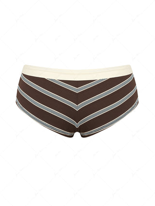 Deep Coffee Striped Two-way Bikini Bottom Cheeky Swim Boyshorts