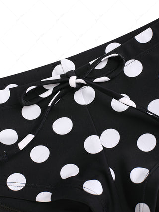 Black Polka Dot Print Bowknot Bikini Bottom Cheeky Swim Boyshorts