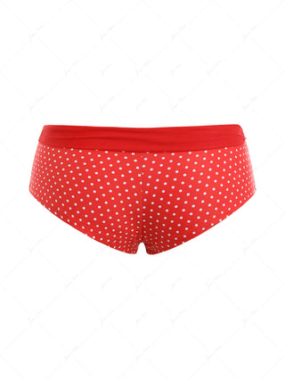 Red Polka Dot Print Two-way Bikini Bottom Cheeky Swim Boyshorts