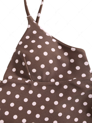 Pink Striped Polka Dot Crisscross Tie Open Back Reversible Tankini Top