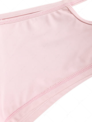 Pink Solid Color Picot Bowknot Bralette Cutout Tie Cheeky Boyshorts Bikini Set