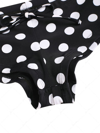 Black Polka Dot Print Bowknot Bikini Bottom Cheeky Swim Boyshorts