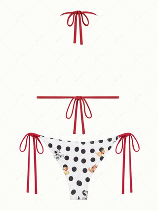 White Polka Dot Animal Print Triangle Top & Cheeky Brazilian Bottom Bikini Set