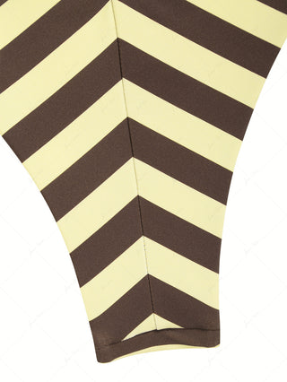 Coffee Striped Polka Dot Print Reversible Cheeky Brazilian Bikini Bottom