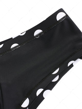 Black Polka Dot Print Bowknot Bikini Bottom Cheeky Swim Boyshorts