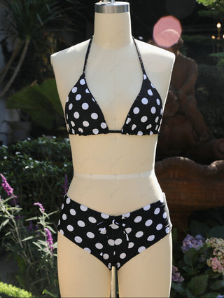 Black Polka Dot Reversible Triangle Top & Cheeky Boyshort Bikini Set
