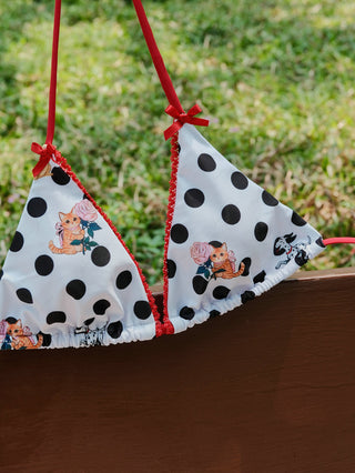 White Polka Dot Animal Print Bowknot Triangle Cheeky Boyshorts Bikini Set