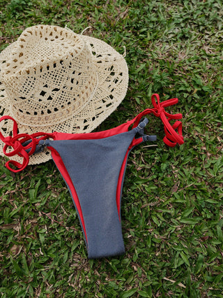 Deep Blue Denim Contrast Color String Double Layer Bikini Set