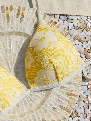 Yellow Recycled Fabric Jacquard Halter Triangle Push Up Bikini Top