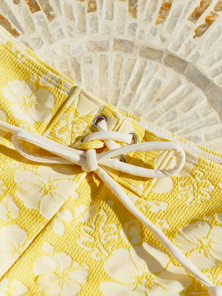Yellow Recycled Fabric Jacquard Halter Triangle Push Up Bikini Set