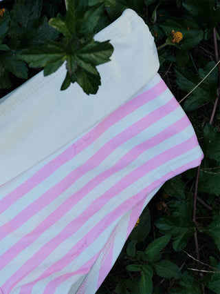 Light Pink Striped Fold-over Bikini Bottom Cheeky Swim Boyshorts