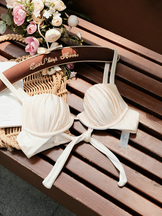Champagne Satin Ruched Underwire Push Up Bikini Top