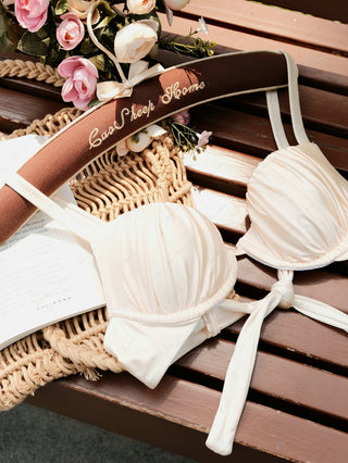 Champagne Satin Ruched Underwire Push Up Bikini Top