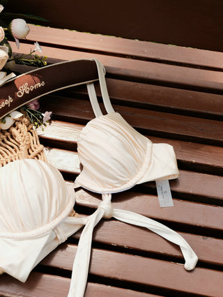 Champagne Satin Ruched Underwire Push Up Bikini Top