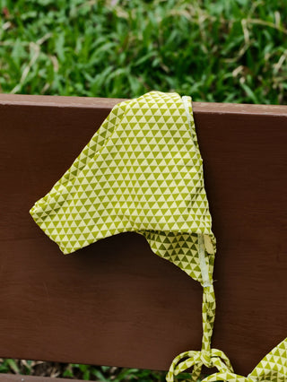 Green Recycled Fabric Triangular Grid Pattern String Cheeky Brazilian Bikini Bottom