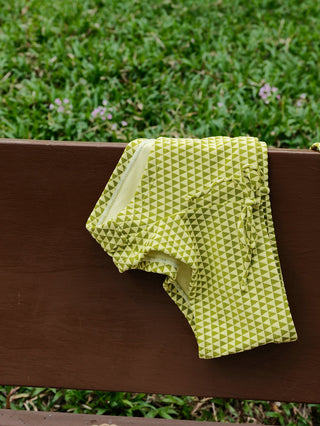 Green Recycled Fabric Triangular Grid Pattern Cheeky Boyshorts Bikini Set