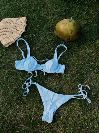 Light Blue Recycled Fabric Eyelet Jacquard String Cheeky Brazilian Bikini Bottom