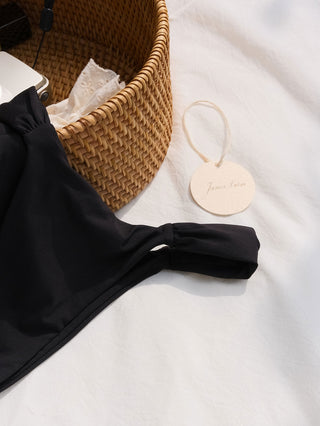 Black Solid Color Ruched Side High Leg Bikini Bottom