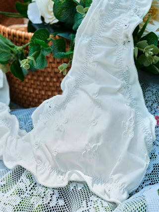 White Recycled Fabric Jacquard Ruffles Edge Bralette Bikini Set