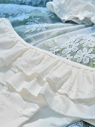 White Recycled Fabric Jacquard Ruffles Edge Bralette Skirtini Bikini Set