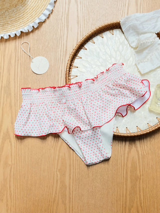 Crystal Cream Polka Dot Lace Bowknot Underwire Skirtini Bikini Set