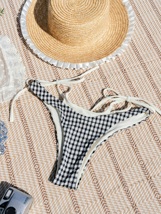 Black Contrast Color Gingham Double Layer Bikini Bottom