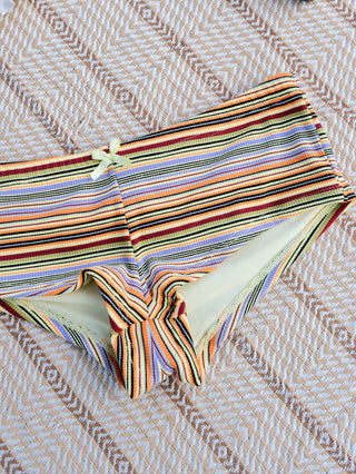 Yellow Ribbed Striped Bowknot Bikini Bottom Cheeky Swim Boyshorts