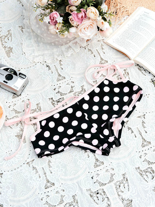 Pink Vintage Polka Dot Cutout Tie Bikini Bottom Cheeky Swim Boyshorts