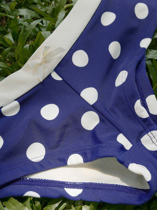 Deep Blue Polka Dot Bowknot Halter Tied Back Top & Cheeky Boyshorts Tankini Set