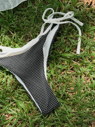 Black Pin Dot Jacquard O Ring Double Layer Bikini Set