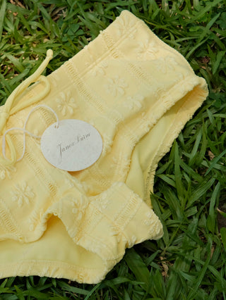 Yellow Ribbed Striped Underwire Top & Jacquard Cheeky Boyshorts Mix And Match Bikini Set