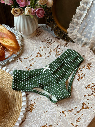 Plant Green Polka Dot Bowknot Bikini Bottom Cheeky Swim Boyshorts
