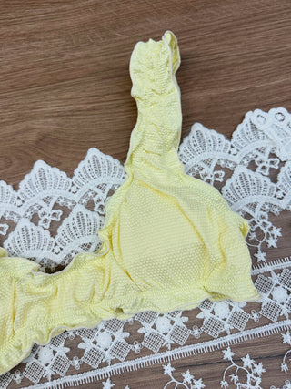 Light Yellow Textured Knit Fabric Ruffles Edge Bralette Bikini Set