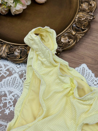 Light Yellow Textured Knit Fabric Ruffles Edge Bralette Bikini Set