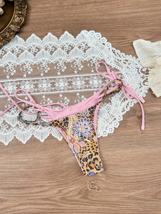 Brown Leopard Paisley Print String Double Layer Bikini Bottom