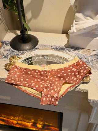 Brown Deer Print Bowknot Bikini Bottom Cheeky Swim Boyshorts