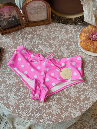 Hot Pink Polka Dot Lace Bowknot Bralette Cheeky Boyshorts Bikini Set