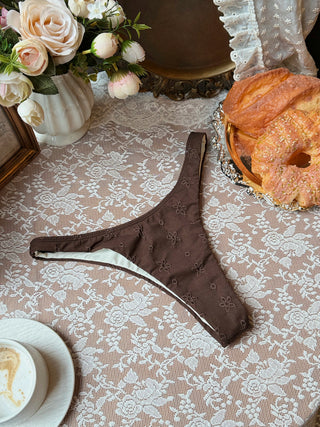 Deep Coffee Recycled Fabric Jacquard Lace Bowknot Underwire Bikini Set