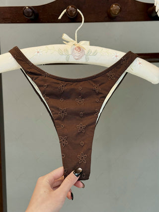 Deep Coffee Recycled Fabric Jacquard Lace Bowknot Underwire Bikini Set