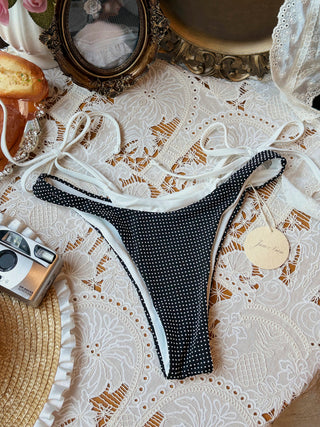 Black Pin Dot Jacquard O Ring Double Layer Bikini Set