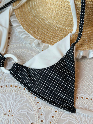 Black Pin Dot Jacquard O Ring Double Layer Bikini Set