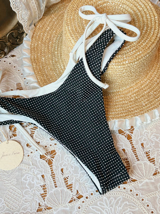Black Pin Dot Jacquard O Ring Double Layer Bikini Set