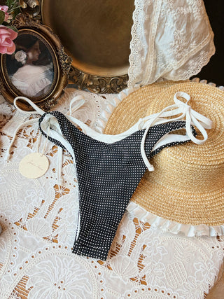 Black Pin Dot Jacquard O Ring Double Layer Bikini Set