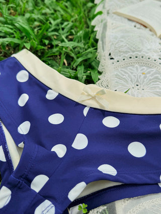 Deep Blue Polka Dot Bowknot Bikini Bottom Cheeky Swim Boyshorts