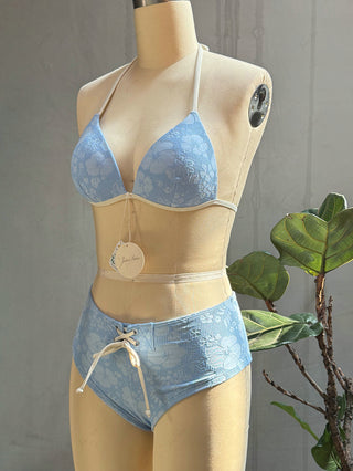 Light Blue Recycled Fabric Jacquard Triangle Push Up Bikini Set