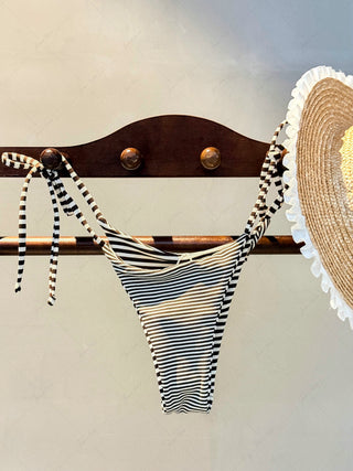 Brown Knit Striped Reversible Tie Side String Bikini Bottom